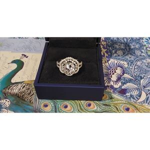 Beautiful 6.83Ct. Sim Diamond Flower Design Cocktail Ring Sz 8~.925 Sterling